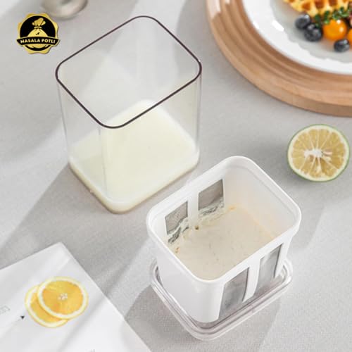 MASALA POTLI Greek Yogurt Strainer 1100ml | BPA-Free Curd Strainer for Thick Dahi, Nut Milk, Kefir, Juice | Yogurt Maker with Fine Mesh Bag & Lid | Fridge-Friendly Multipurpose Home Essential - Image 5