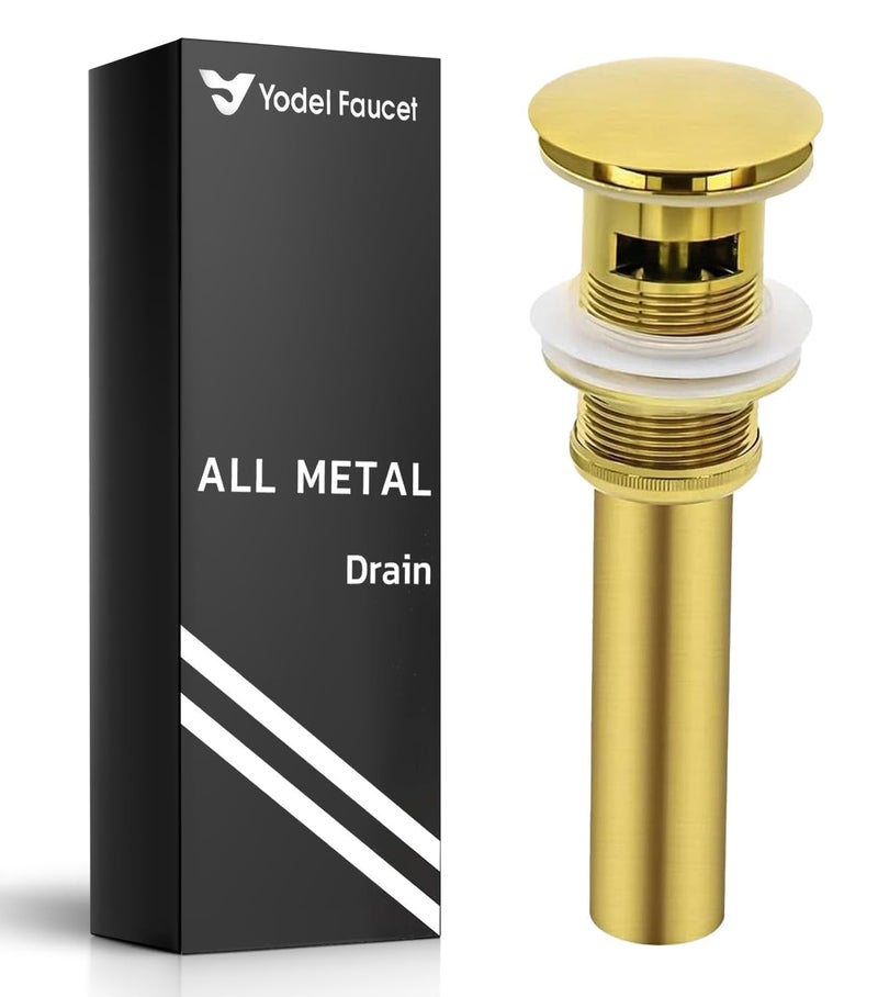 Yodel Faucet Bathroom Sink Drain with Overflow Big Cap Design for Large Undermount SinkFit for Standard 1 34 Drain Opening Pop Up DrainBrushed GoldY1618YBG