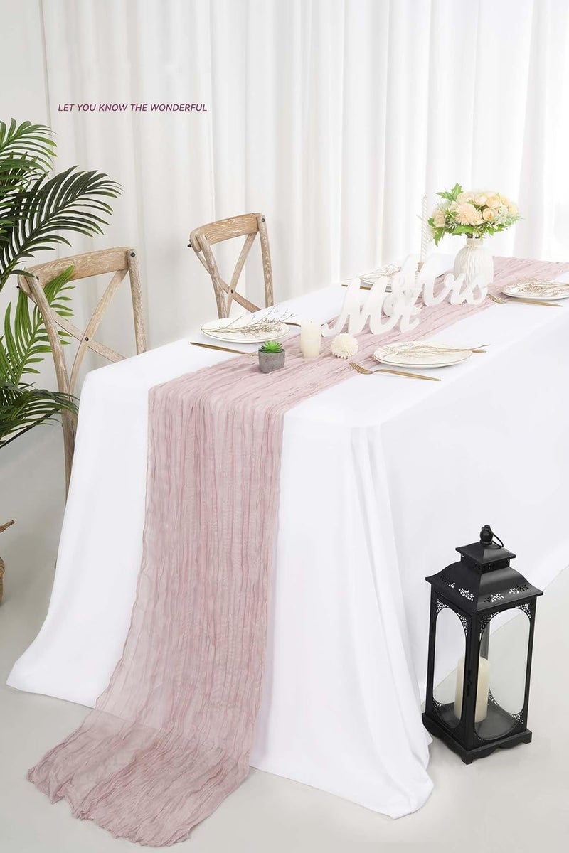 MAKINGTEC Cheesecloth Table Runner 35 x 118 Inch Gauze Tablecloth Boho Wedding Decor 10 Ft Rustic Wedding Decorations Vintage Table Centerpieces for Wedding Reception Bridal Shower Birthday (1 Pack Dusty Pink) - Image 3