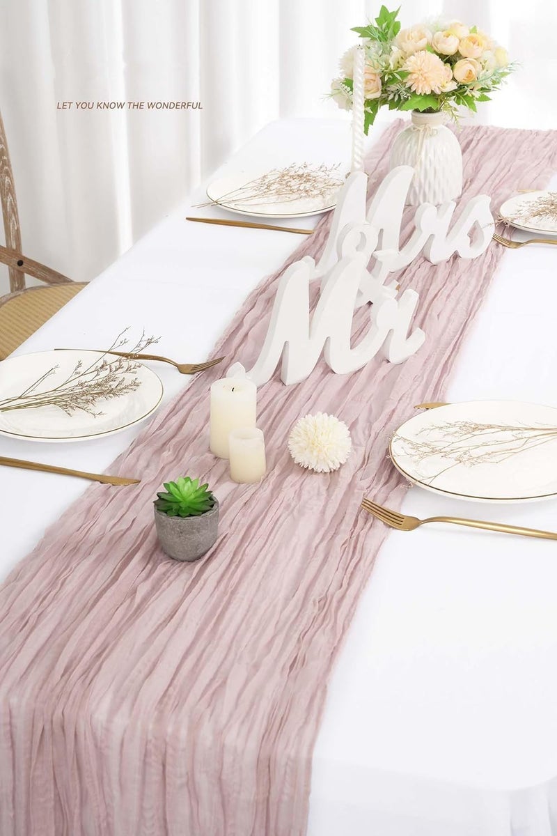 MAKINGTEC Cheesecloth Table Runner 35 x 118 Inch Gauze Tablecloth Boho Wedding Decor 10 Ft Rustic Wedding Decorations Vintage Table Centerpieces for Wedding Reception Bridal Shower Birthday (1 Pack Dusty Pink) - Image 2