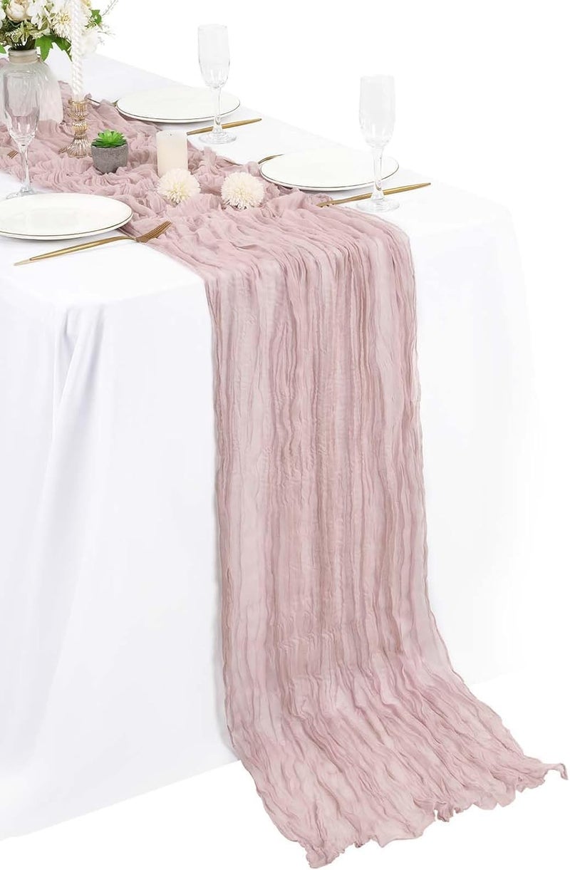 MAKINGTEC Cheesecloth Table Runner 35 x 118 Inch Gauze Tablecloth Boho Wedding Decor 10 Ft Rustic Wedding Decorations Vintage Table Centerpieces for Wedding Reception Bridal Shower Birthday (1 Pack Dusty Pink) - Image 1