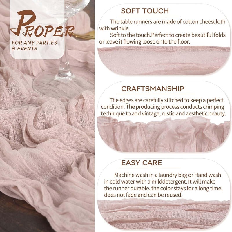 MAKINGTEC Cheesecloth Table Runner 35 x 118 Inch Gauze Tablecloth Boho Wedding Decor 10 Ft Rustic Wedding Decorations Vintage Table Centerpieces for Wedding Reception Bridal Shower Birthday (1 Pack Dusty Pink) - Image 4