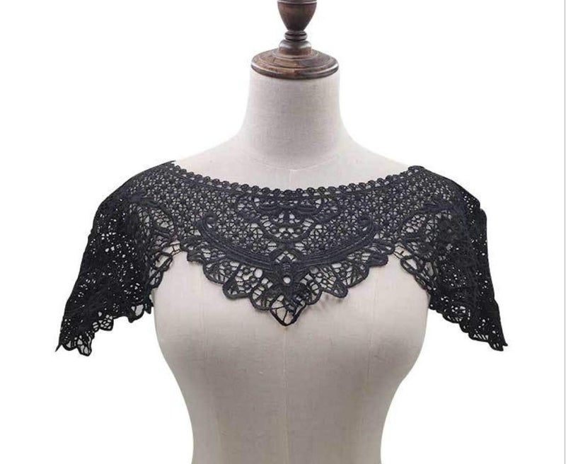 ZALALAA Embroidered Floral Lace Neckline Neck Collar Trim Clothes Sewing Applique Edge Black - Image 3