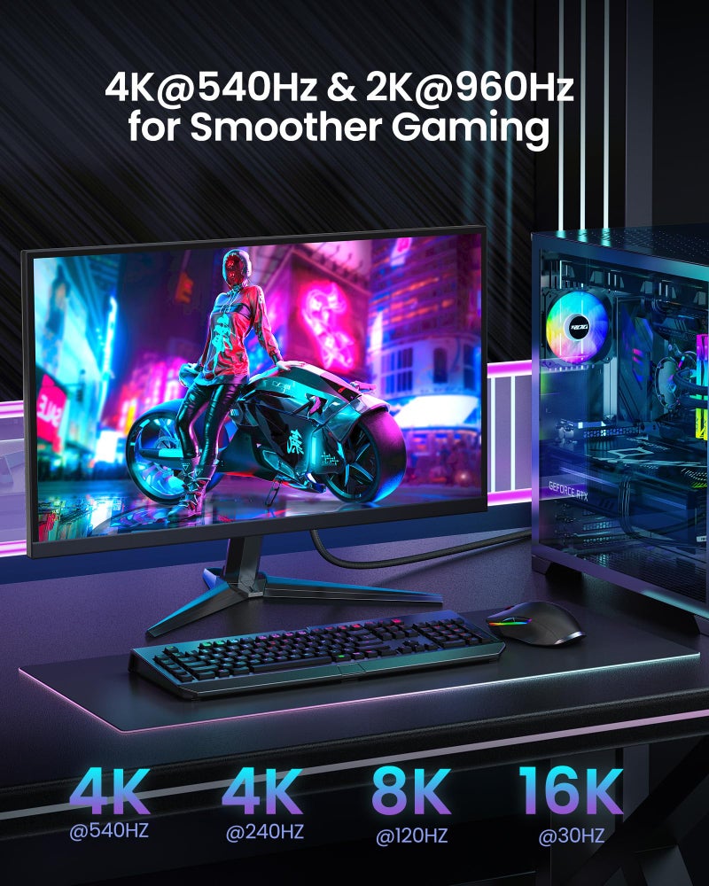 Silkland 54Gbps DisplayPort Cable 2.1 [VESA Certified], DP 2.1 Cable [16K@30Hz, 8K@120Hz, 4K@240Hz 165Hz 144Hz] HDR, HDCP DSC 1.2a, Compatible FreeSync G-Sync Gaming Monitor 5090 7900XTX, 6.6FT - Image 4