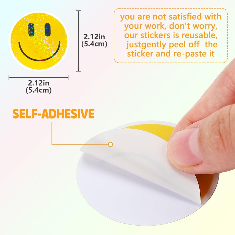 Wercokt 50PCS Smiling Glitter Stickers, Cute Water Bottle Stickers for Kids, for Teaching Rewards, Notebooks, Stationery, Luggage, Cartoon PVC Happy Sticker - Image 4