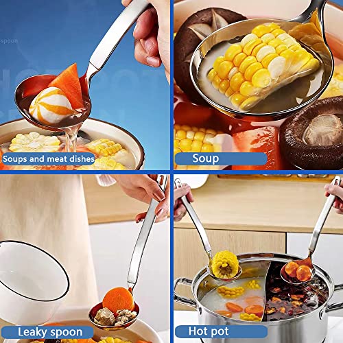 Collfa Small Soup Ladle Metal SUS304 Stainless Steel Ladles Spoon And Slotted Colander Spoon Set Soup Ladle With Holes Strainer Scoop Ladles For Serving Gravy Hot Pot Or Restaurant,2 Piece Set - Image 5