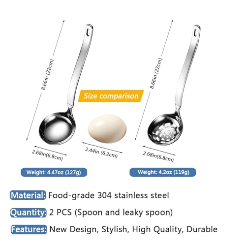 Collfa Small Soup Ladle Metal SUS304 Stainless Steel Ladles Spoon And Slotted Colander Spoon Set Soup Ladle With Holes Strainer Scoop Ladles For Serving Gravy Hot Pot Or Restaurant,2 Piece Set - Image 2
