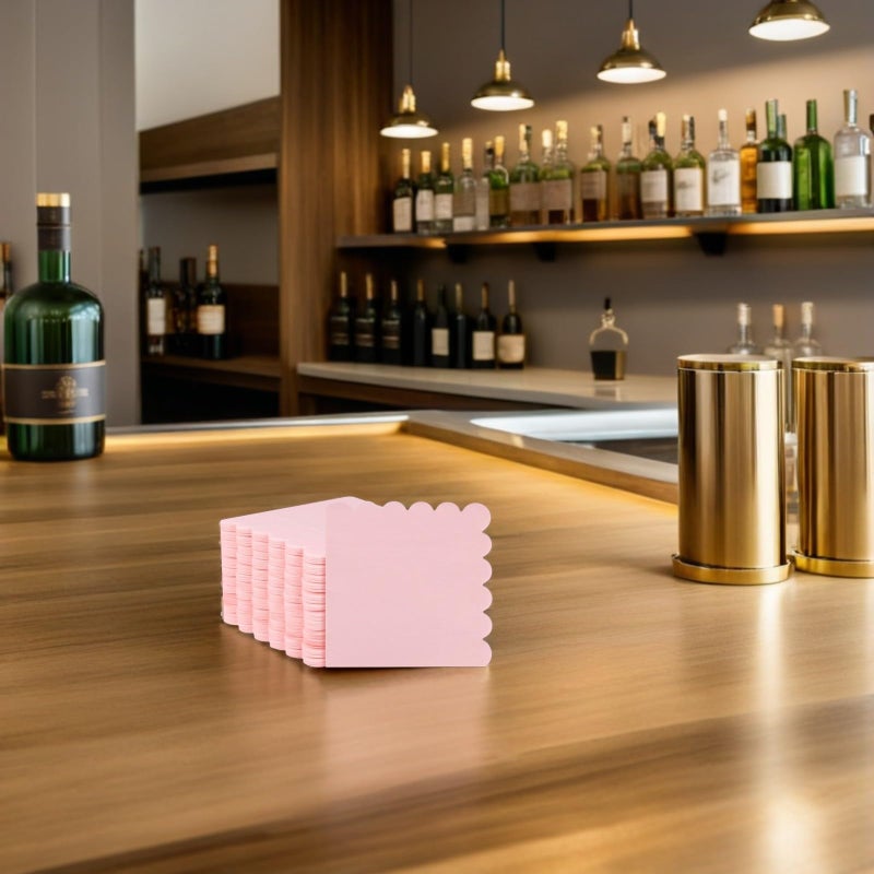 مناديل ورقية وردية بحافة متموجة 25x25 سم 100 قطعة للاستخدام لمرة واحدة لحفلات وأعراس الطاولة - Image 5