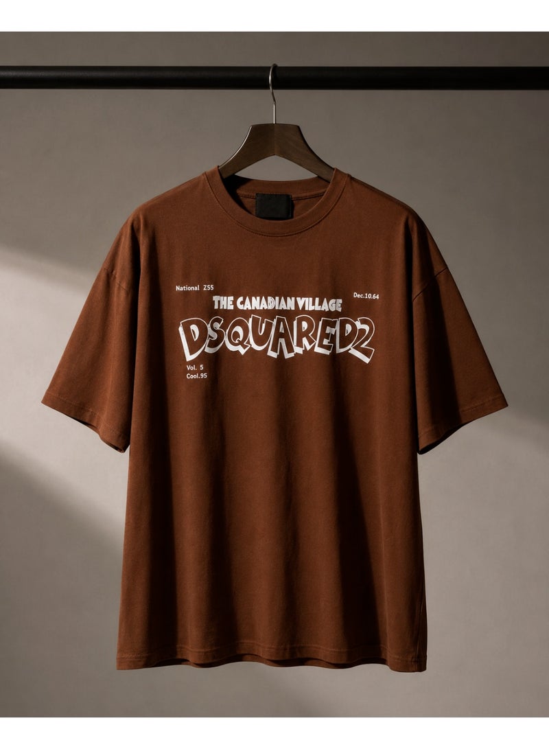 Oversized Brown Typography Graphic T-Shirt Streetwear - Image 3