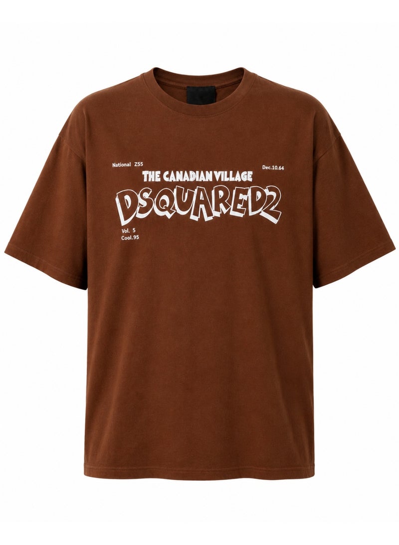 Oversized Brown Typography Graphic T-Shirt Streetwear - Image 2