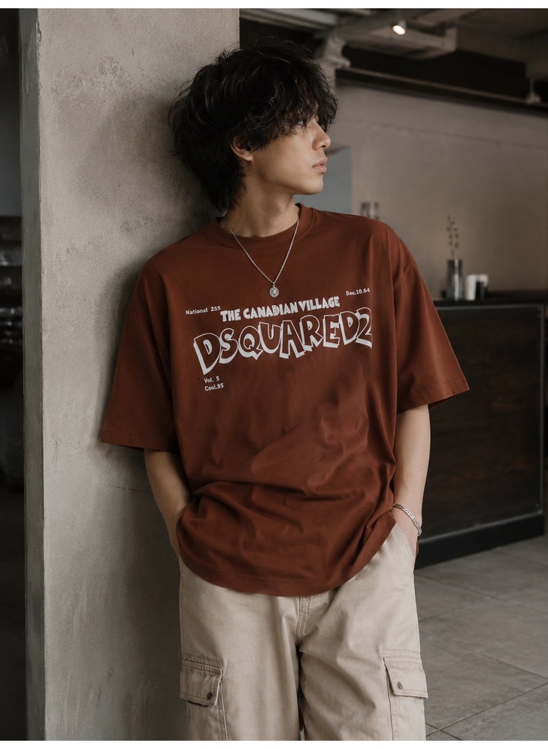 Oversized Brown Typography Graphic T-Shirt Streetwear - Image 1