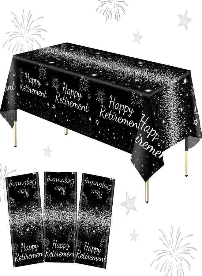 Animsco Happy Retirement Tablecloths 3Pcs Retirement Party Decorations for Going Away Themed Party Table Decor Black Silver Disposable Plastic Table Cover, 51 x 87 in - Image 1