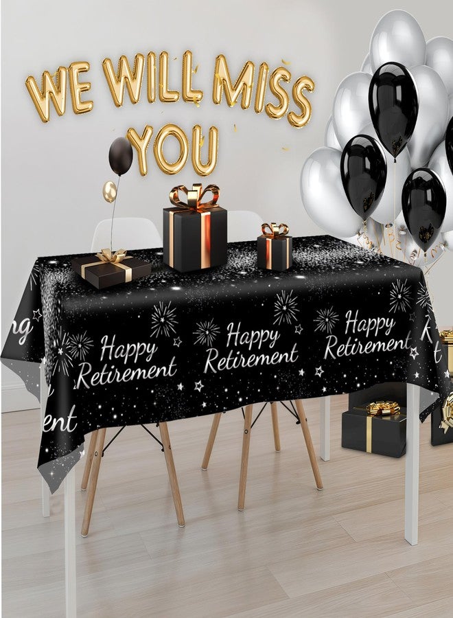 Animsco Happy Retirement Tablecloths 3Pcs Retirement Party Decorations for Going Away Themed Party Table Decor Black Silver Disposable Plastic Table Cover, 51 x 87 in - Image 4