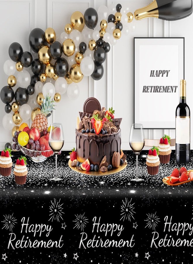 Animsco Happy Retirement Tablecloths 3Pcs Retirement Party Decorations for Going Away Themed Party Table Decor Black Silver Disposable Plastic Table Cover, 51 x 87 in - Image 2
