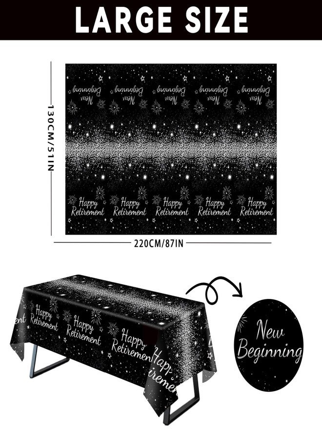 Animsco Happy Retirement Tablecloths 3Pcs Retirement Party Decorations for Going Away Themed Party Table Decor Black Silver Disposable Plastic Table Cover, 51 x 87 in - Image 5