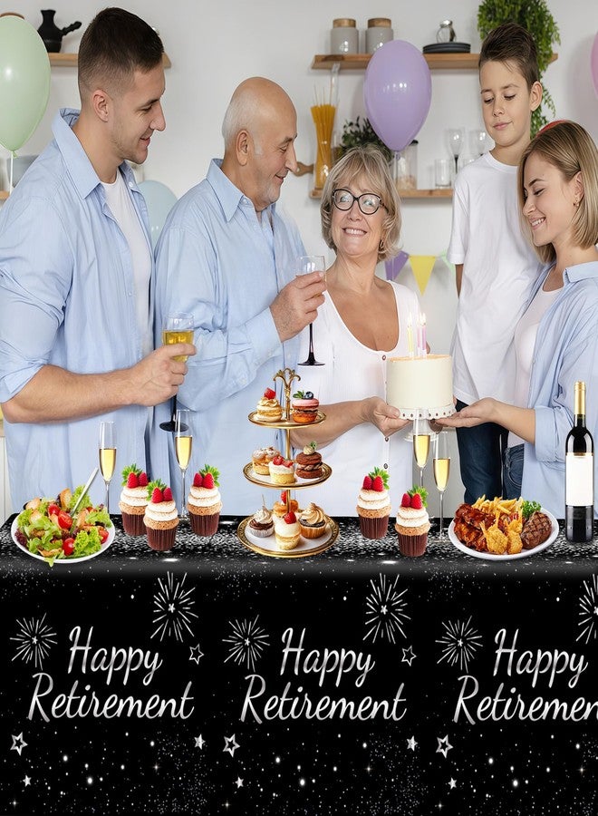 Animsco Happy Retirement Tablecloths 3Pcs Retirement Party Decorations for Going Away Themed Party Table Decor Black Silver Disposable Plastic Table Cover, 51 x 87 in - Image 3