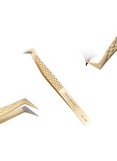 NAGARAKU NAGARAKU Precision Fiber Tip Tweezer for Eyelash Extensions Diamond Grip Anti-Static Anti-Slip Premium Stainless Steel Pointed Volume Eyelashes Boot Tweezers Supplies with Box(L Typ Tweezers AG-09) 