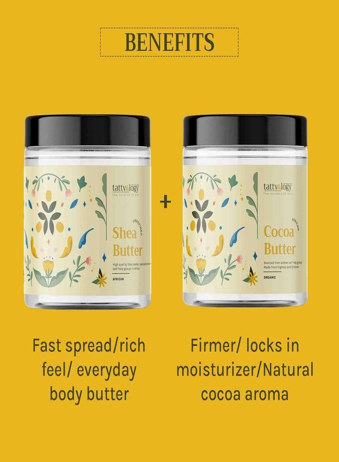Tattvalogy 100% Pure Shea Butter & Cocoa Body Butter Combo | Unrefined, Raw & Natural Skin & Hair Moisturizer | For Dry Skin, Stretch Marks, Chapped Lips & Hair Nourishment (100g Each) - Image 3