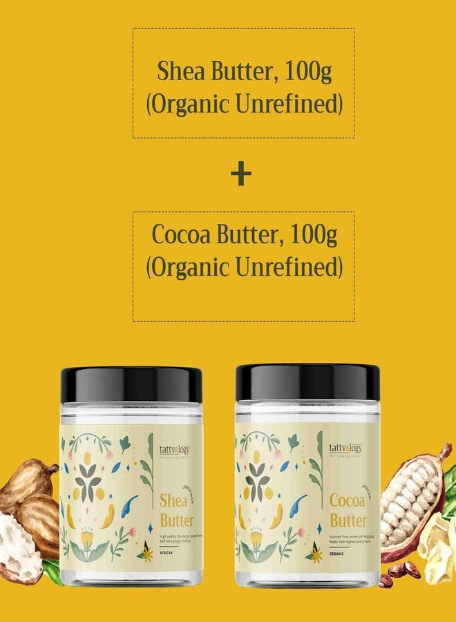 Tattvalogy 100% Pure Shea Butter & Cocoa Body Butter Combo | Unrefined, Raw & Natural Skin & Hair Moisturizer | For Dry Skin, Stretch Marks, Chapped Lips & Hair Nourishment (100g Each) - Image 2