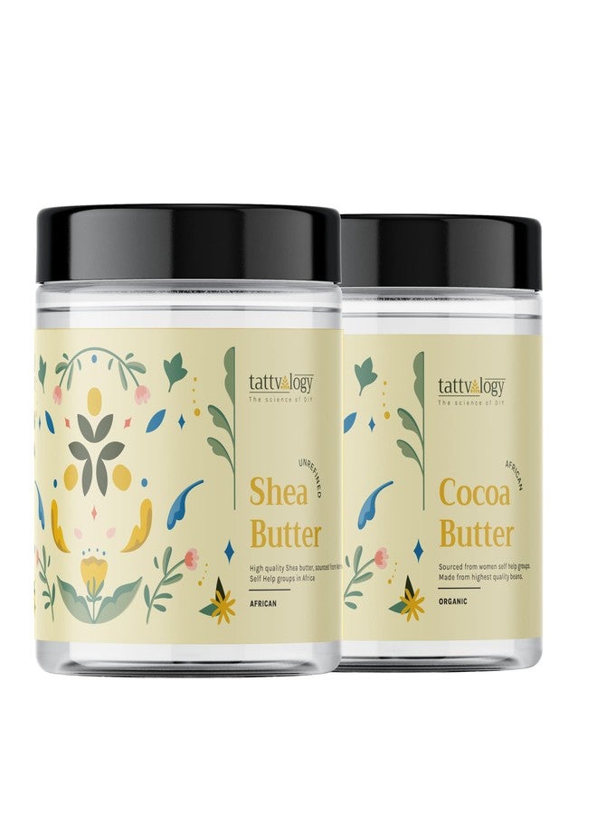 Tattvalogy 100% Pure Shea Butter & Cocoa Body Butter Combo | Unrefined, Raw & Natural Skin & Hair Moisturizer | For Dry Skin, Stretch Marks, Chapped Lips & Hair Nourishment (100g Each) - Image 1