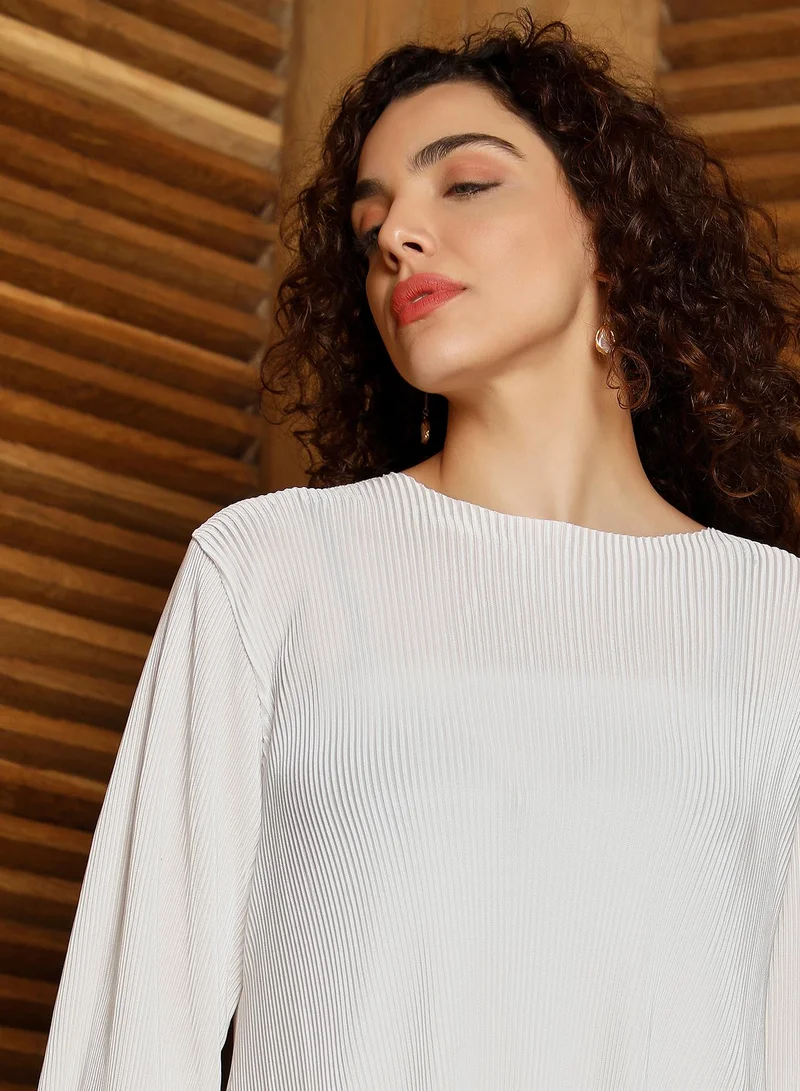 QISSA Women's Daisy White Accordian Kurta Set