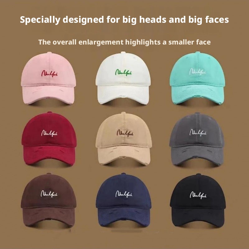 Distressed Embroidery Baseball Cap for Women, Letter Design, Wide Brim, Sun Protection - Image 2