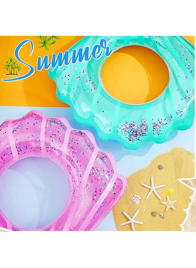 KASTWAVE 2 Pack Shell Swim Rings Inflatable Seashell Pool Float Swimming Floatie Glitter Confetti Raft Water Swim Tube Summer Beach Party Decorations(Pink Blue) - Image 2