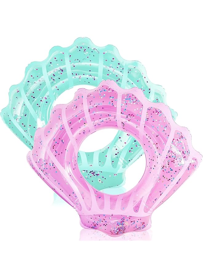 KASTWAVE 2 Pack Shell Swim Rings Inflatable Seashell Pool Float Swimming Floatie Glitter Confetti Raft Water Swim Tube Summer Beach Party Decorations(Pink Blue) - Image 1