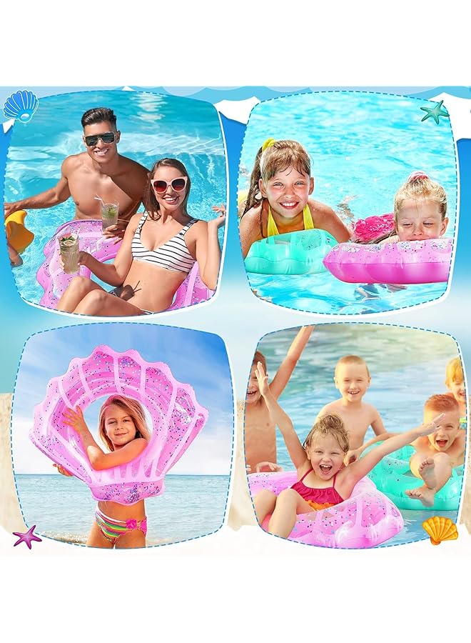 KASTWAVE 2 Pack Shell Swim Rings Inflatable Seashell Pool Float Swimming Floatie Glitter Confetti Raft Water Swim Tube Summer Beach Party Decorations(Pink Blue) - Image 5