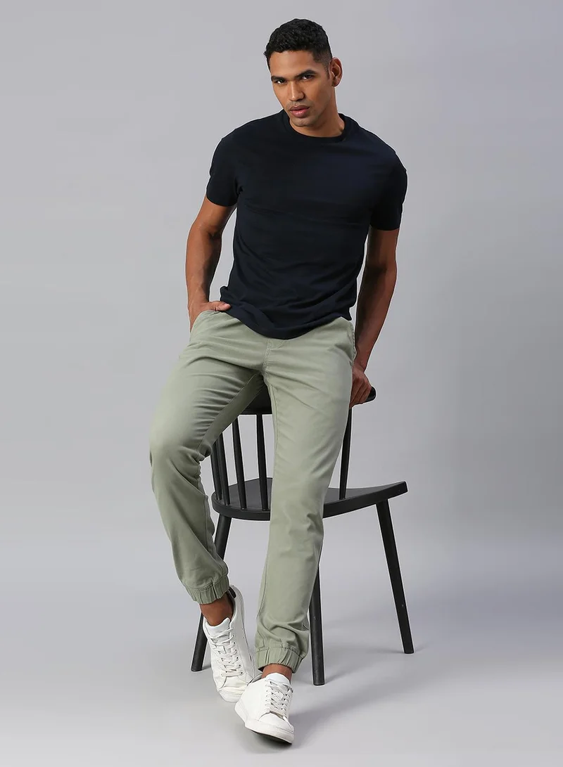Dennis Lingo Men's Sage 100% Cotton Solid Full Length Chinos Regular Fit Trouser