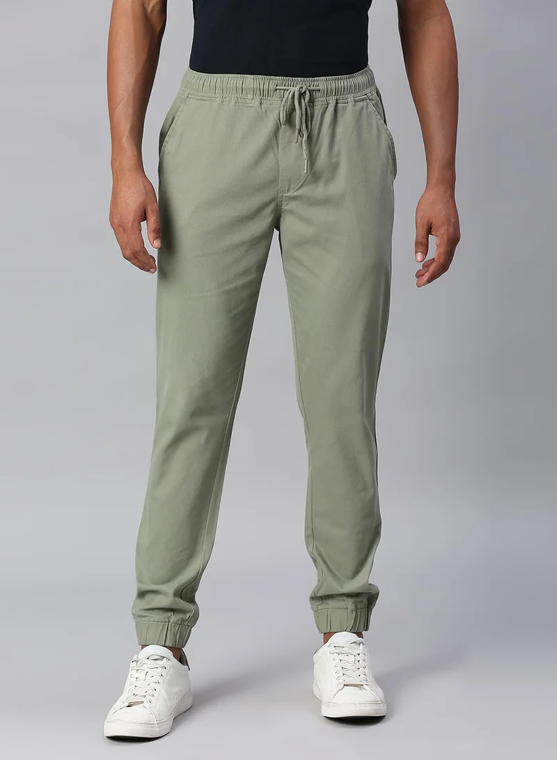 Dennis Lingo Men's Sage 100% Cotton Solid Full Length Chinos Regular Fit Trouser