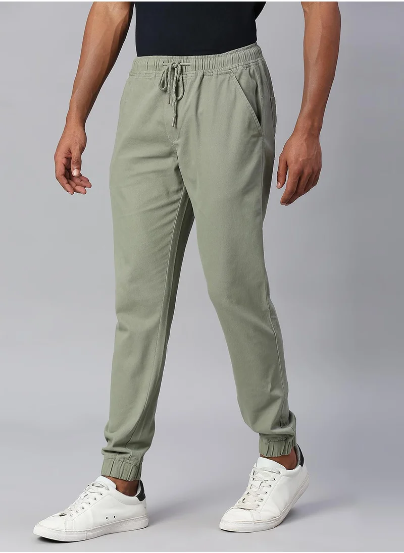 دينيس لينغو Men's Sage 100% Cotton Solid Full Length Chinos Regular Fit Trouser