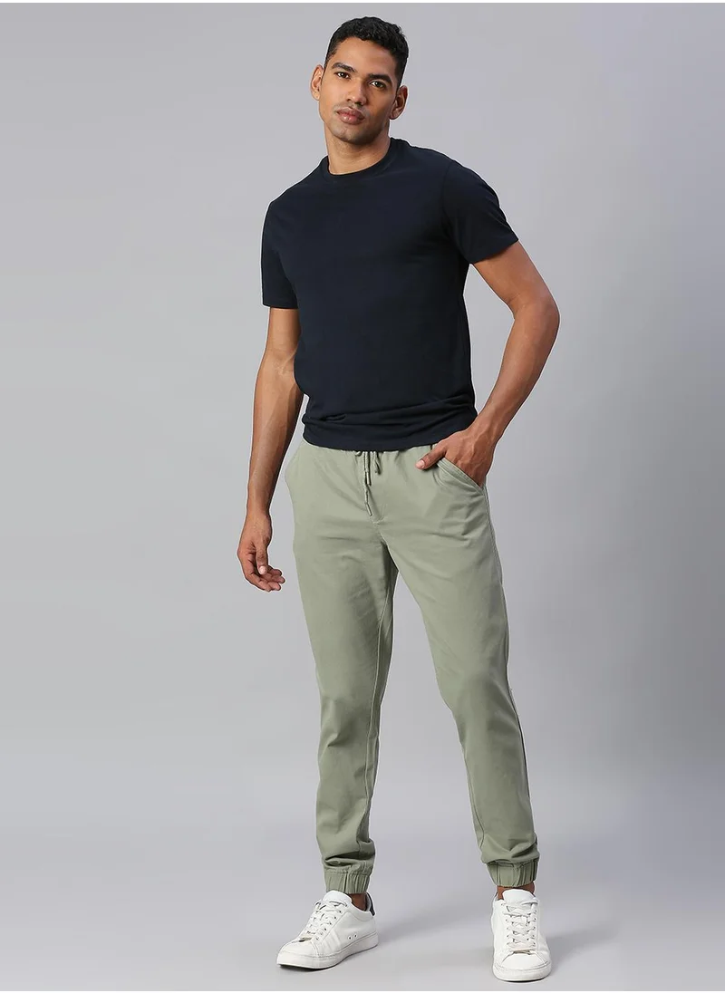 دينيس لينغو Men's Sage 100% Cotton Solid Full Length Chinos Regular Fit Trouser