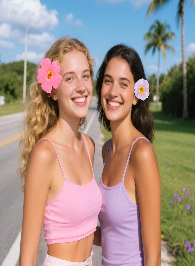 Wecoe 12pcs Mixed Style Colorful Tropical Flower Hair Clips Set - Hibiscus Hair Clips Hawaiian Luau Party Decor & Beach Accessories - Image 4