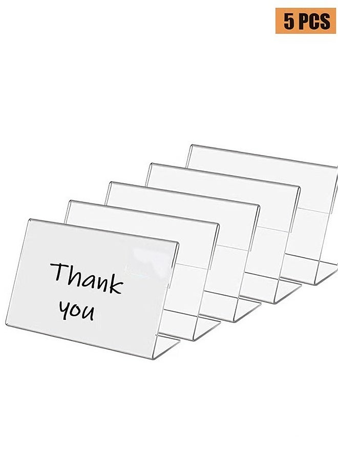 هابي دي حامل لافتات أكريليك صغير، 5 قطع لحمل بطاقات الاسم وتسعير المنتجات، حامل بطاقات بلاستيكي شفاف على شكل L مقاس 3.2 × 2 بوصة، حامل عرض للبطاقات على الطاولة لملصقات الطعام الصغيرة في المتاجر - Image 1