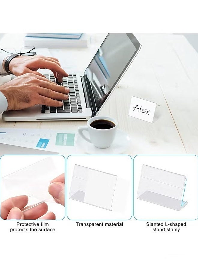 هابي دي حامل لافتات أكريليك صغير، 5 قطع لحمل بطاقات الاسم وتسعير المنتجات، حامل بطاقات بلاستيكي شفاف على شكل L مقاس 3.2 × 2 بوصة، حامل عرض للبطاقات على الطاولة لملصقات الطعام الصغيرة في المتاجر - Image 3