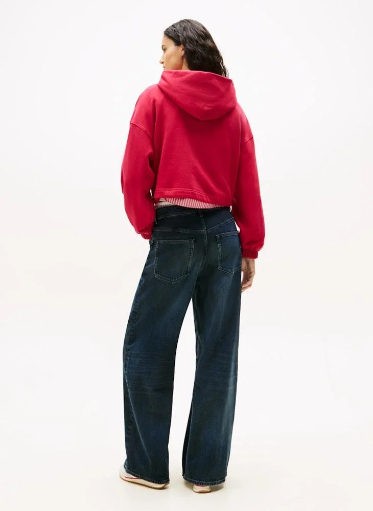 تومي جينز هودي بقلنسوة قصير بشعار