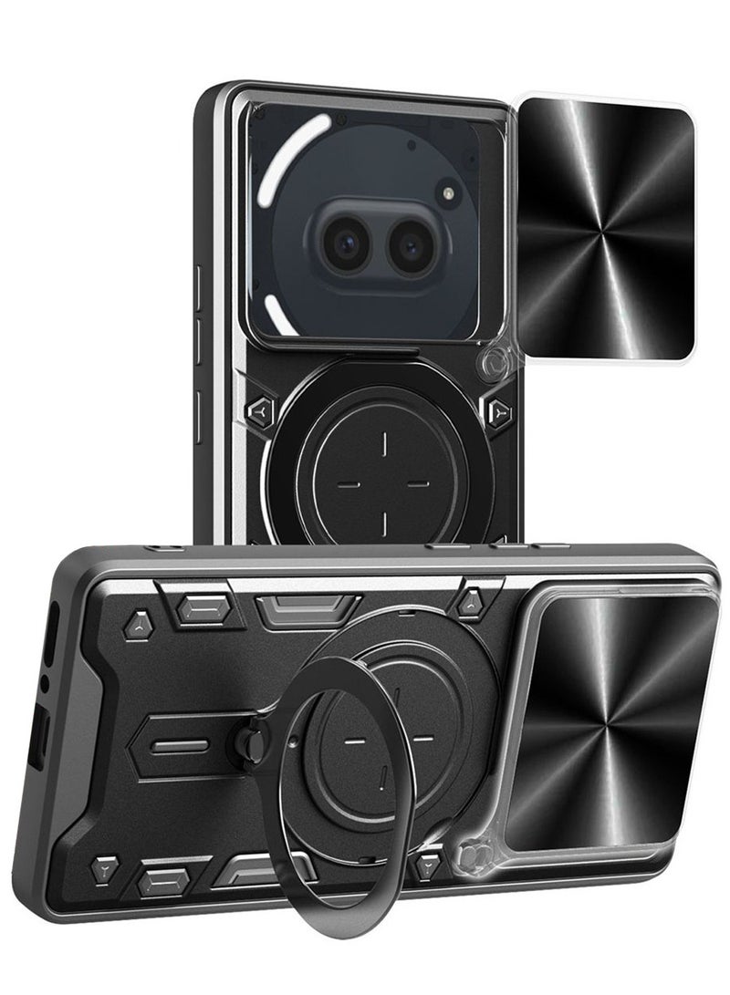 for Nothing Phone 2A 5G / 2A Plus 5G Case, Slide Camera Lens Cover, Magnetic Ring Holder Kickstand Protective Phone Case for Nothing Phone 2A 5G / 2A Plus 5G, Black