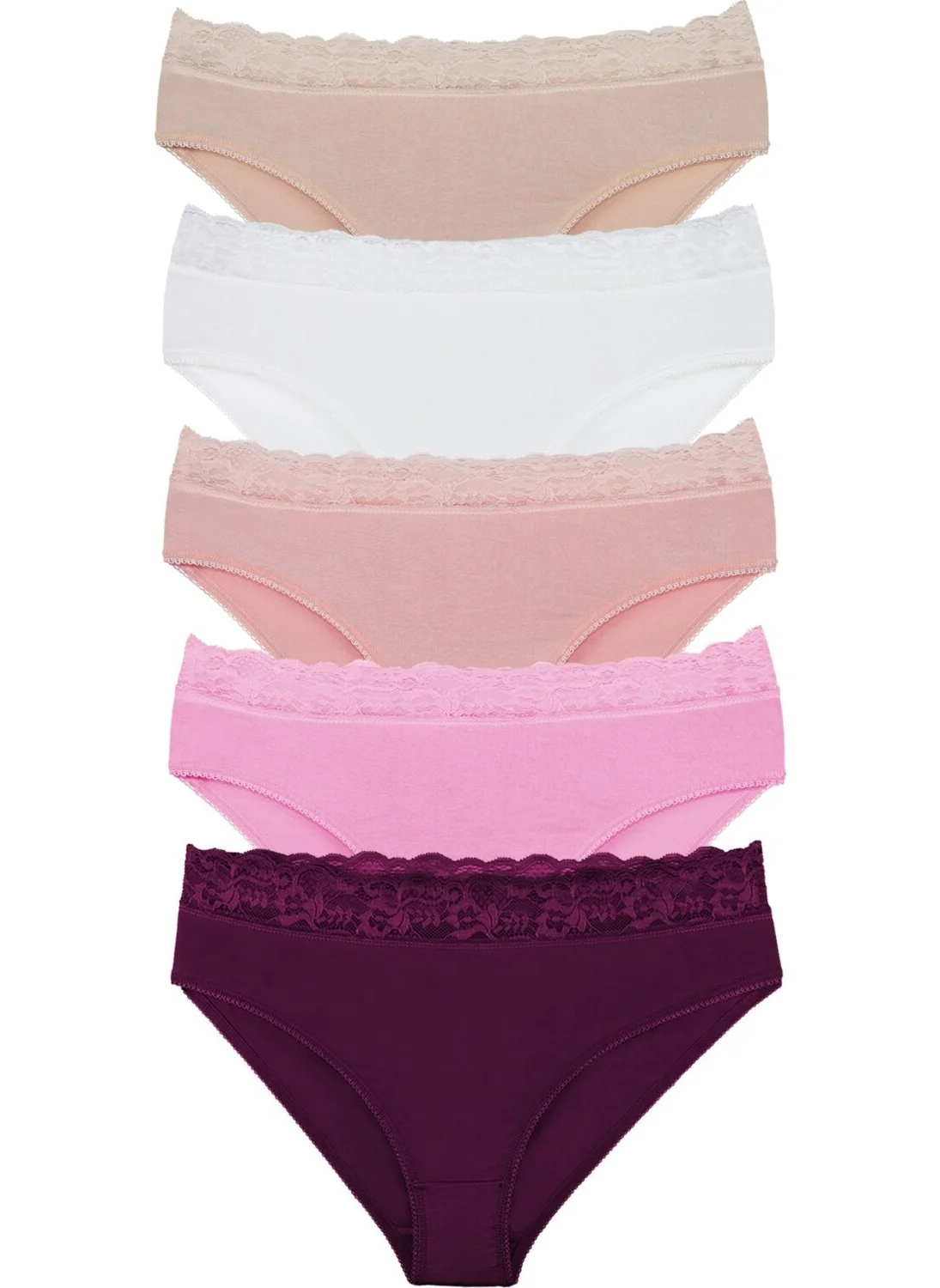 Sensu Women's Bamboo Fabric Lace Waist Slip Panties 5 Pack Set KTS1098