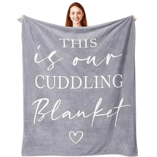 Pubrave Gifts for Her/Him/Girlfriend/Boyfriend/Wife/Husband, Anniversary Christmas Wedding Engagement Gifts for Couples/Women/Men, Romantic Couple Cuddling Blanket Grey 60x50in - Image 1