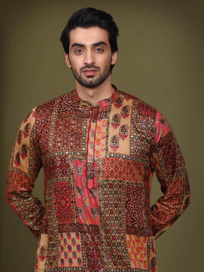 KISAH Mens Kurta - Printed Cotton Blend Festivewear – Traditional Ethnic Wear Kurta for Men for Weddings & Festivals - Image 2