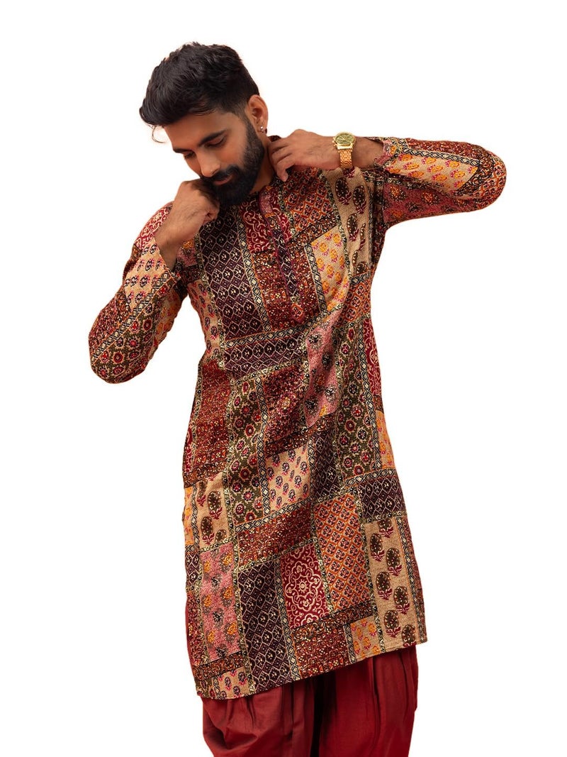 KISAH Mens Kurta - Printed Cotton Blend Festivewear – Traditional Ethnic Wear Kurta for Men for Weddings & Festivals - Image 1