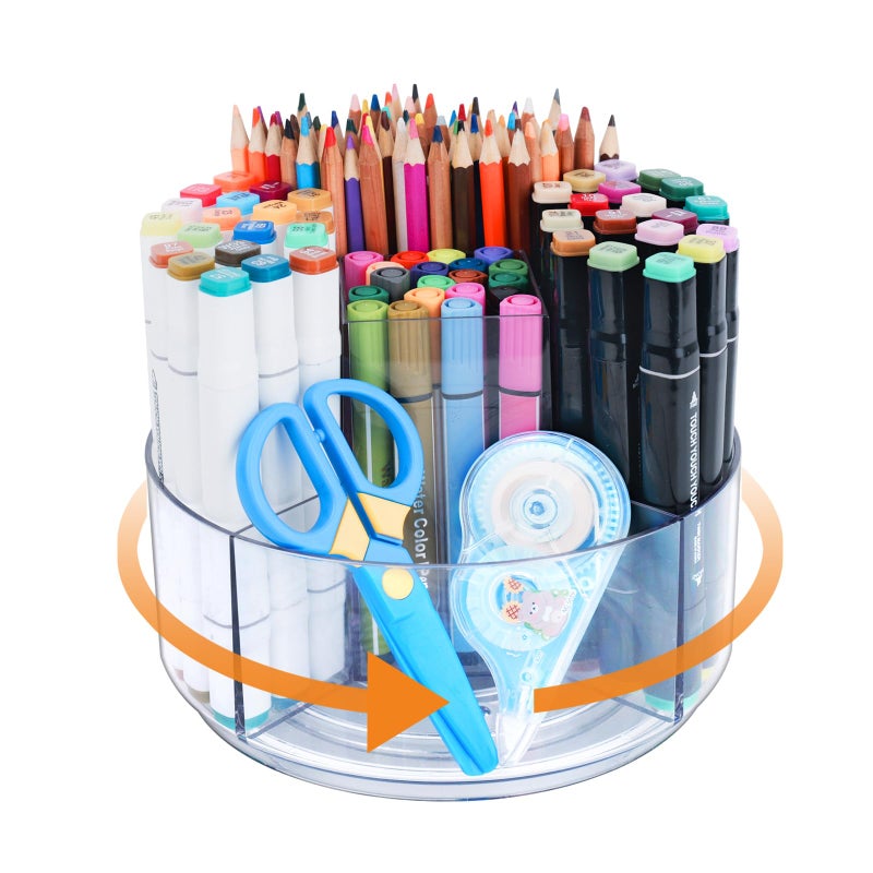 Flytreal Pencil Holder for Desk, 360-Degree Rotating Pen Marker Crayon Organizer, Spinning Acrylic Desk Pen Organizer Storage, 5 Slots Large Capcaity Caddy for Home Office School Kids Art Supplies - Image 1