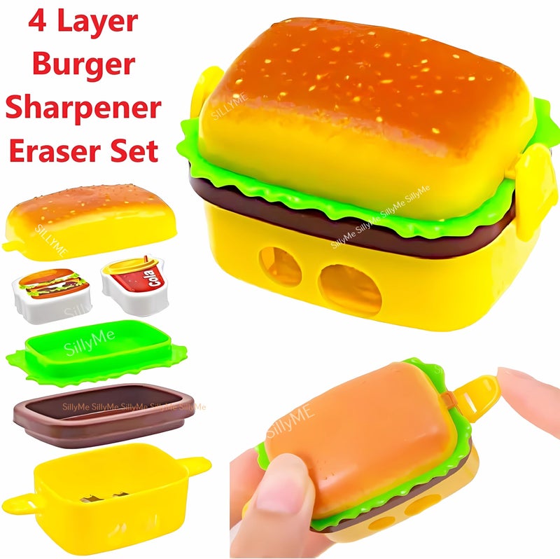 Funny Teddy 24pcs Mini Burger Shaped Pencil Sharpener with 2 erasers Look Like Fries & Milkshake - Return Gifts Birthday Party for Kids - Birthday Return Gift for Kids Birthday Age 6-10 2 3 5 8 12 Years - Image 3