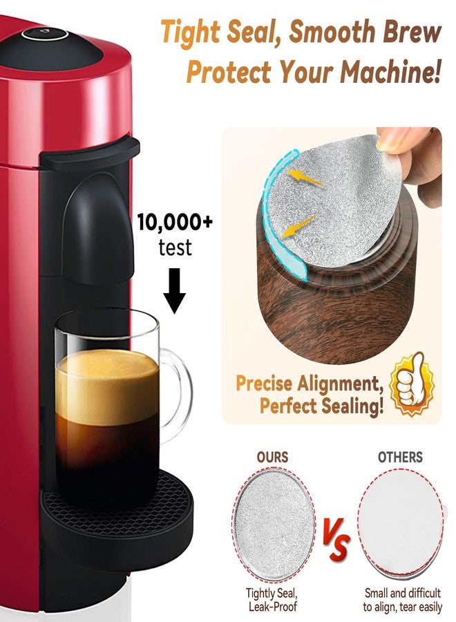 CAPMESSO Reusable Vertuo Pod Refill Kit for Nespresso: Reusable Vertuo Capsule for Nespresso/Coffee Pods Vertuoline with 100 Aluminum Foil Lids for Any Size of Vertuo Plus Espresso Pod- Wood Grain Holder - Image 3