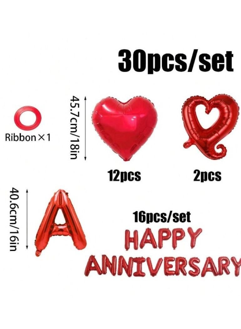 30 pieces of large red balloons in the shape of hearts and letters for the phrase “Happy Anniversary”.  - Image 2