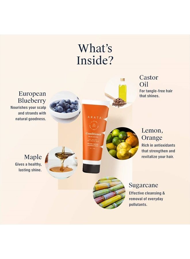 ARATA All-Natural Hair Conditioner With Ayurvedic Extracts | PETA-Certified Vegan & Cruelty-Free | Gentle Detangling With Ayurvedic Sugarcane & Blueberry Extracts - 10 Fl Oz - Image 3