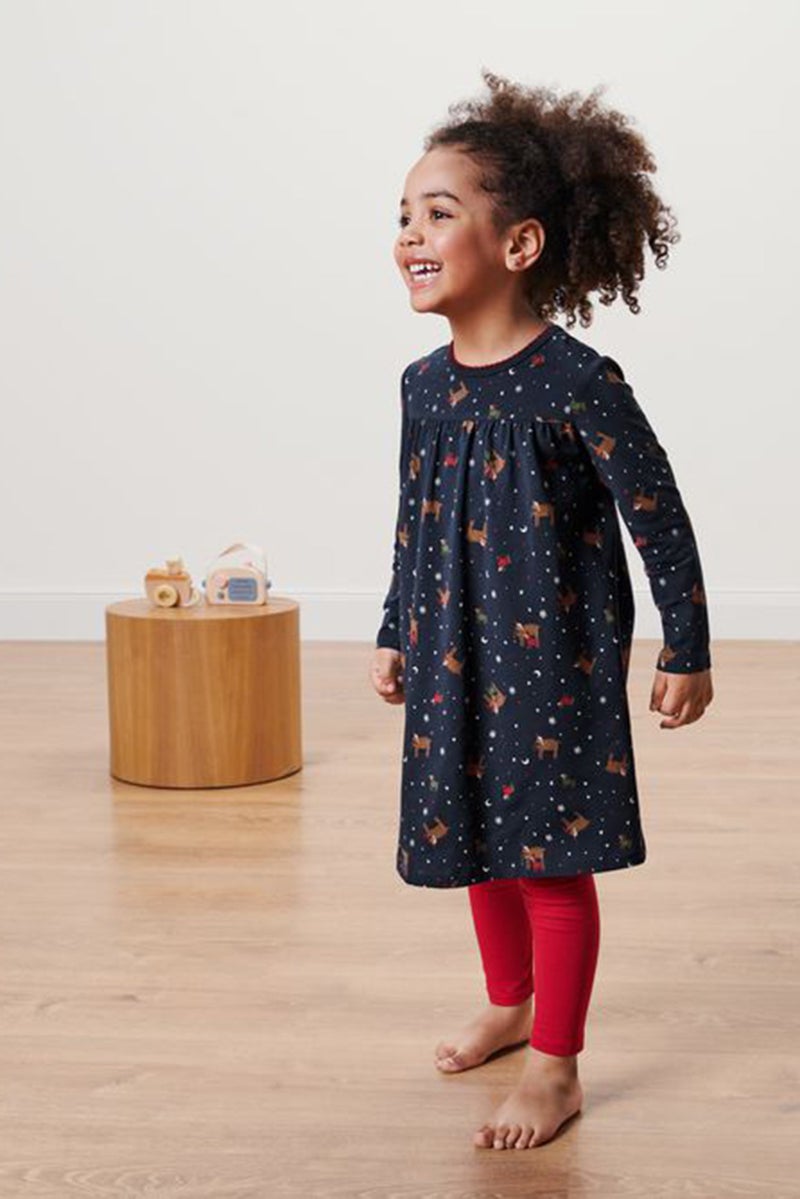Tchibo Toddlers Girl 2 Pc Allover Printed Pajama Set, Navy Combo - Image 1