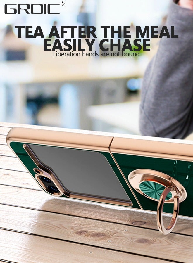 GROIC Compatible with Samsung Galaxy Z Flip 5 Green Case with Ring Holder Kickstand Heavy Duty Protection Screen Protector Shockproof Luxury Plating Phone Cover for Galaxy Z Flip 5 - Image 5