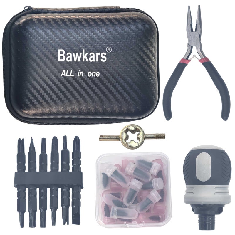 Bawkars Tire Repair Rubber Nail Kit with Ratcheting Screwdriver, Needle-Nose Pliers & Organizer Case, Fast Self-Service Tool for Car, Truck, Motorcycle, Tractor Tire Puncture Repair - Image 1